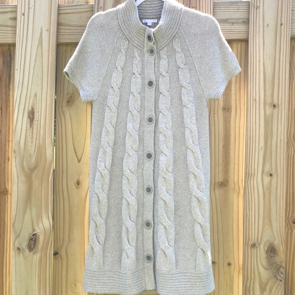 GAP beige, short sleeve, long duster/cardigan - Picture 6 of 8